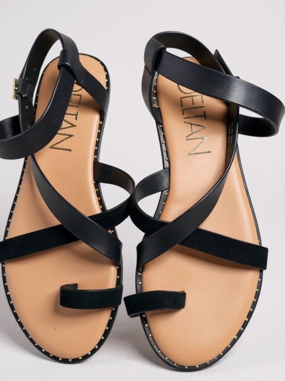 NEW Deltan Eva Leather Toe Loop Black Strappy Sandal Sz 6
